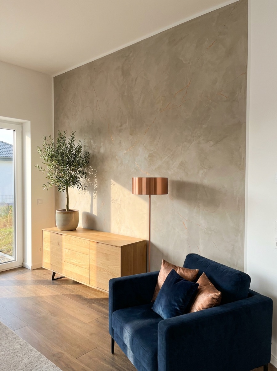 Wohnraum mit dekorativer Spachtelwand